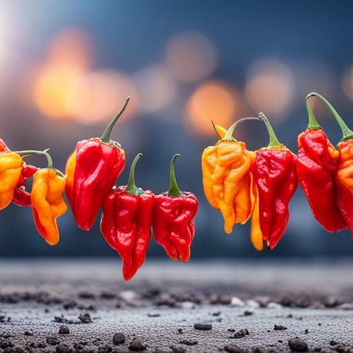 Fiery Multicolored Ghost Pepper Field: Professional Photogra...