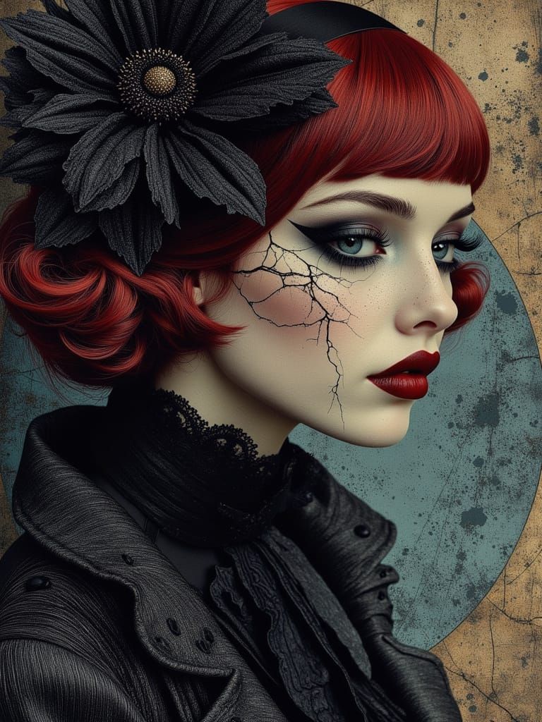 Gothic Surreal Portrait of a Woman with Red Hair
