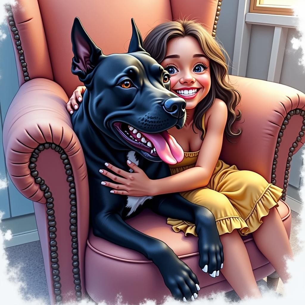 Woman and Pitbull Cuddle in Alcohol Ink Style