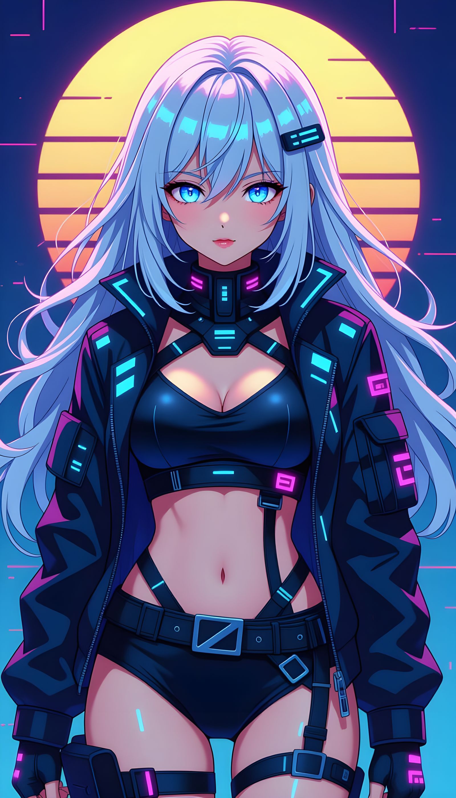 Cyberpunk Anime Girl with Silver Hair