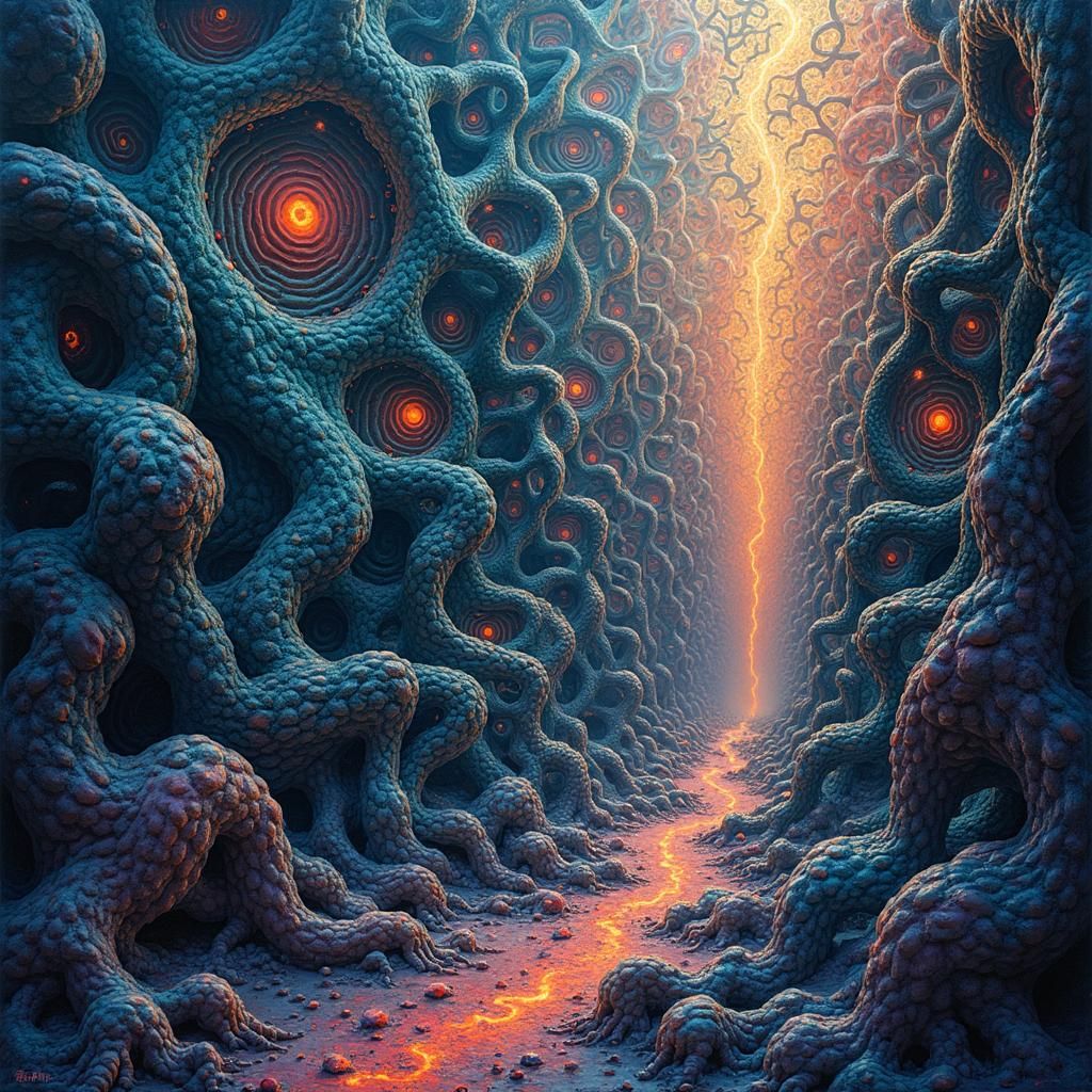 Surreal Neuron Cityscape Representing Human Behavior