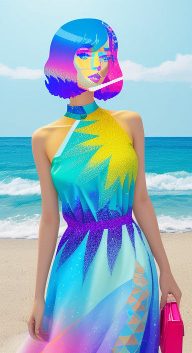 Glowing Hologram Girl Takes a Stroll on the Beach