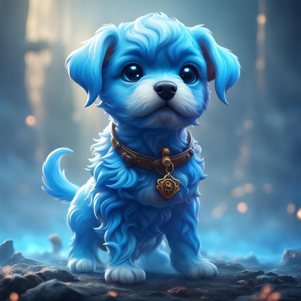 Cute Blue Mist Puppy in Fantasy Art Style