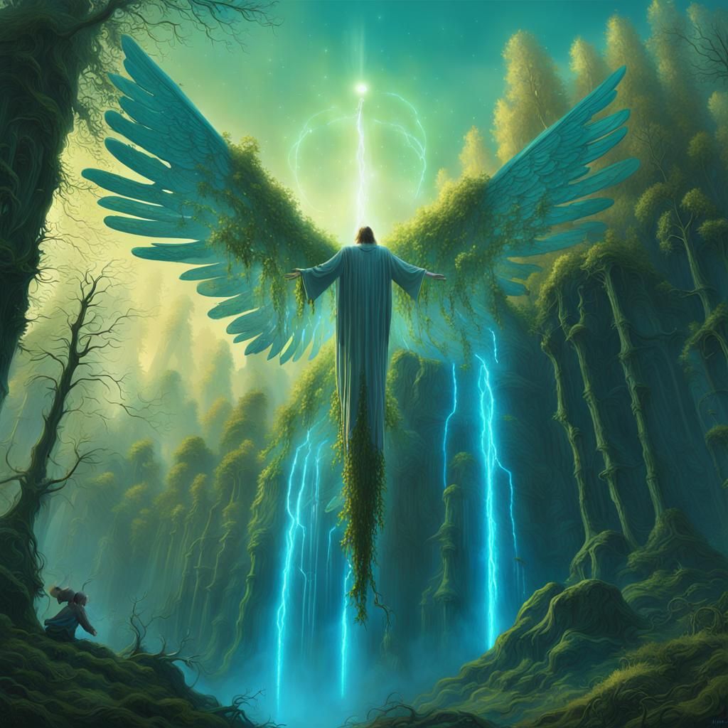 Fallen Angel in Mystical Forest, Matte Painting