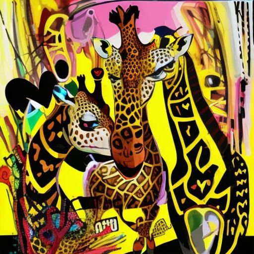 Mosaic Giraffe Art with Black, Yellow, and Hearts
