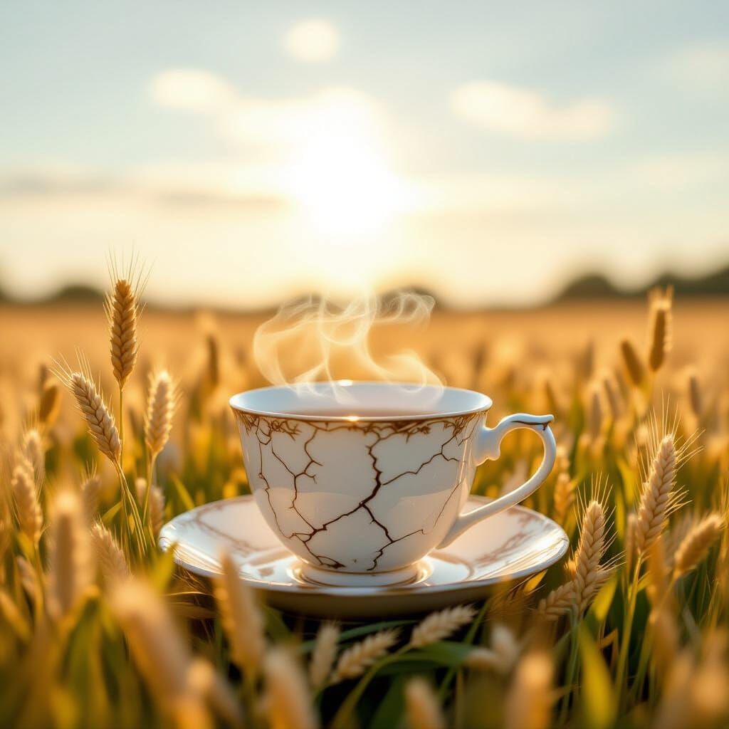 Giant Teacup in Wheat Field - Ethereal Light