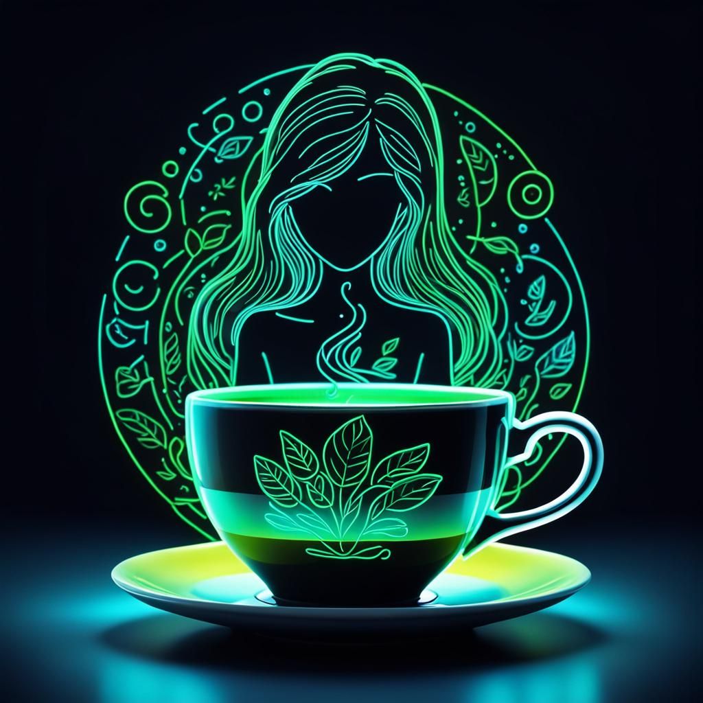 Neon Silhouette Tea Cup Outline