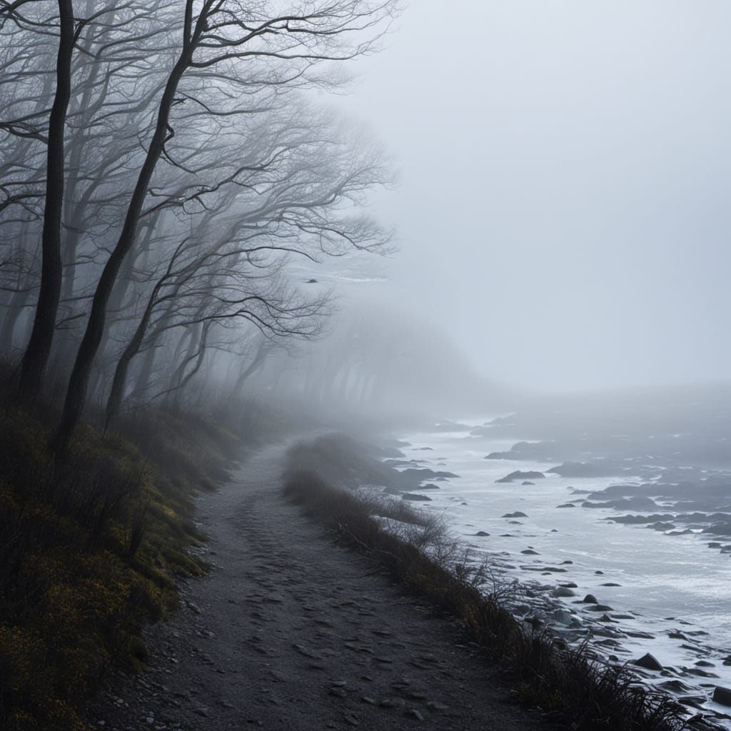 Mystical Forest Path by the Sea Under the Sun