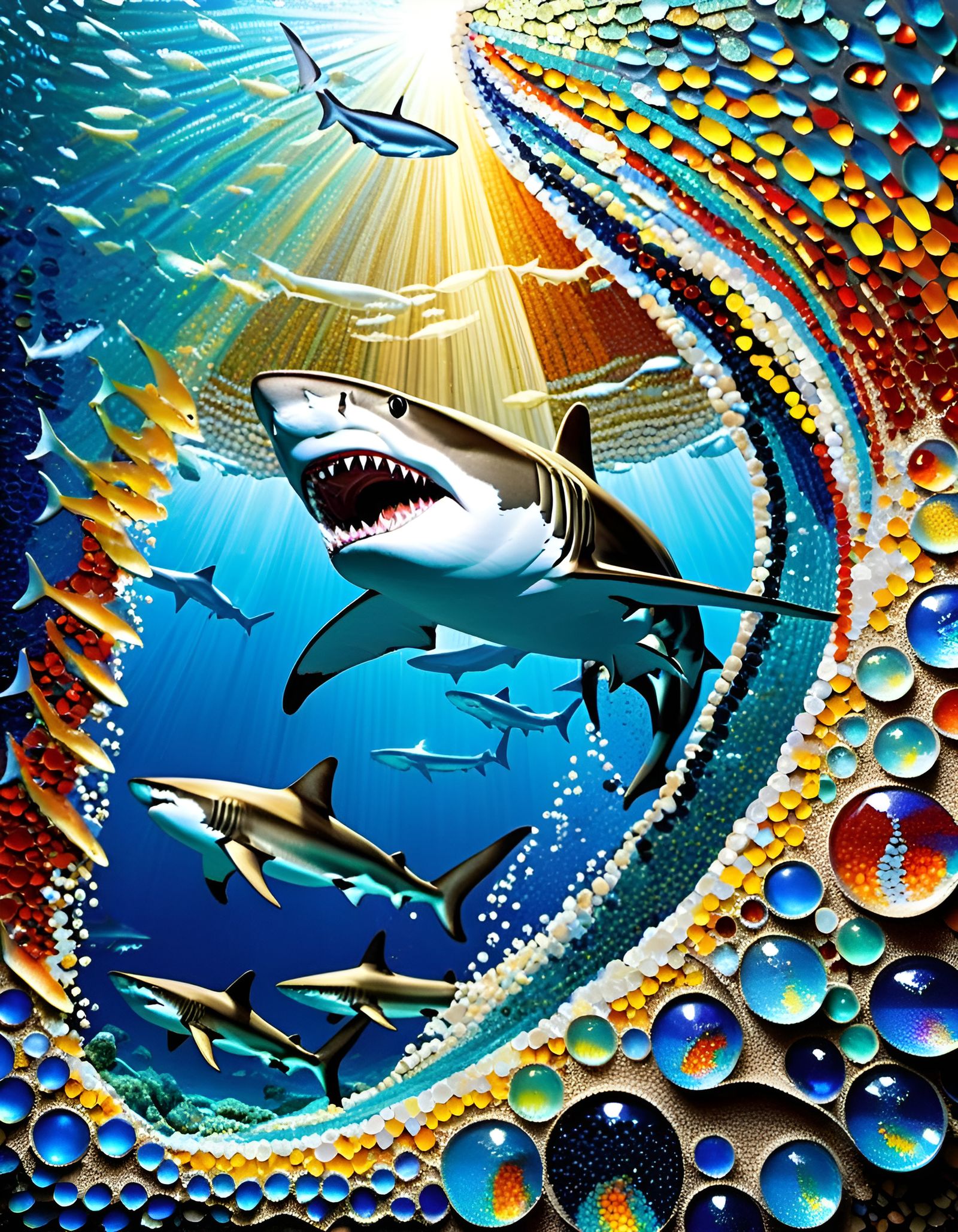 Mosaic Great White Sharks