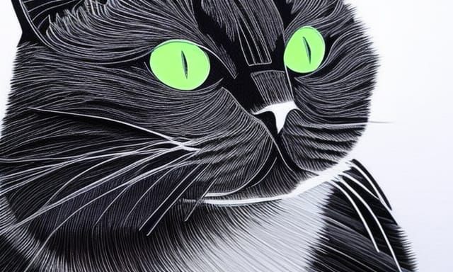 Black Cat in Mixed Media with Volumetric Lighting