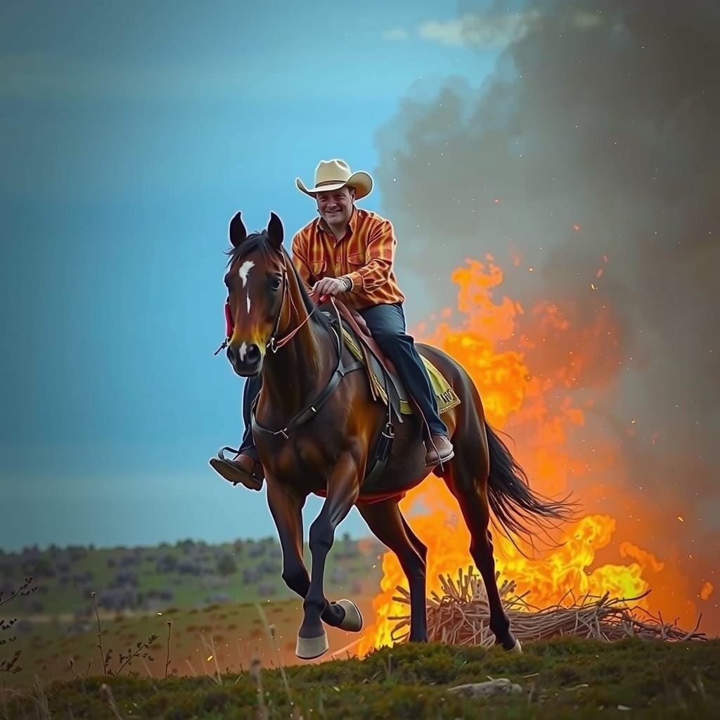 Fiery Cowboy on Horseback
