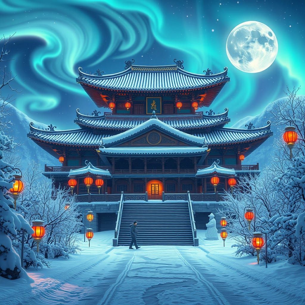 Majestic Korean Palace in Winter Wonderland