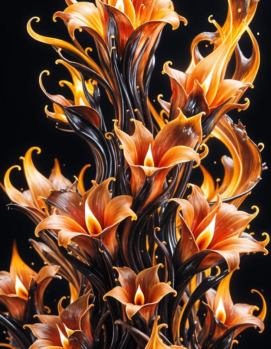 Swirling Flame Flowers: Hyperrealistic 3D Render