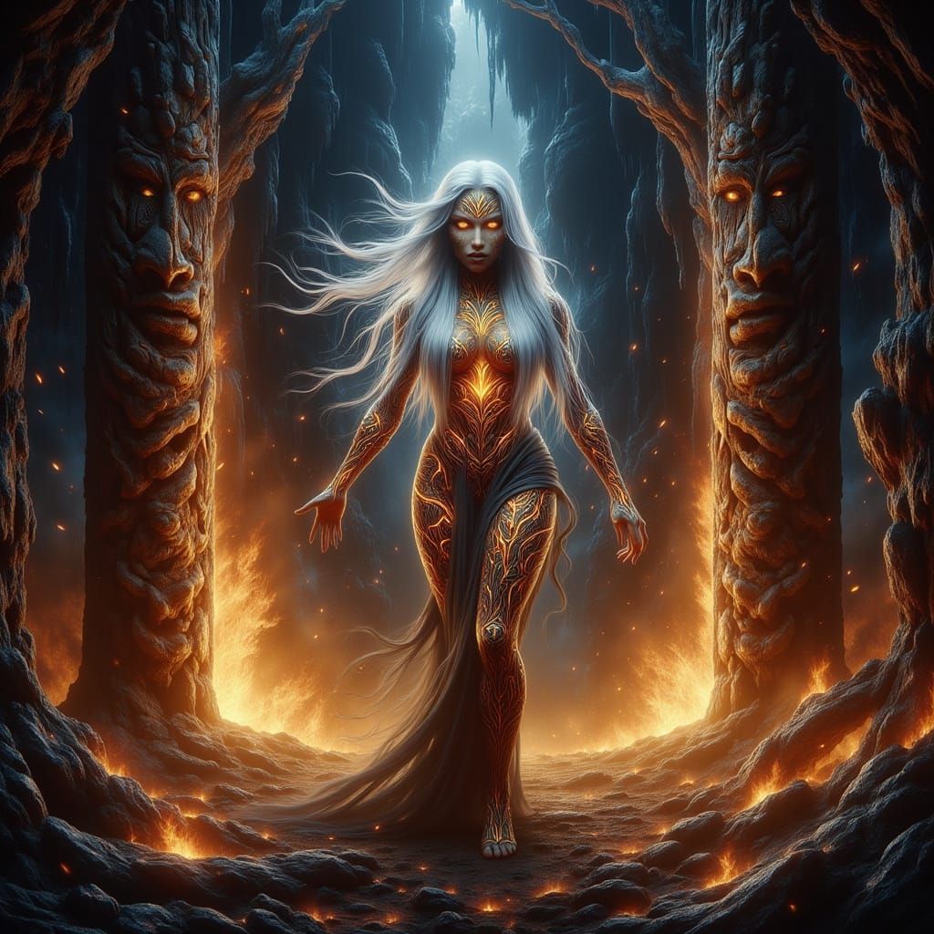 Mahuika: Maori Fire Goddess in Heroic Fantasy Style