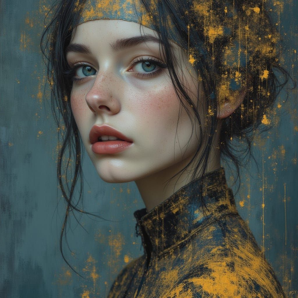 Dramatic Portrait with Fire and Gold Accents