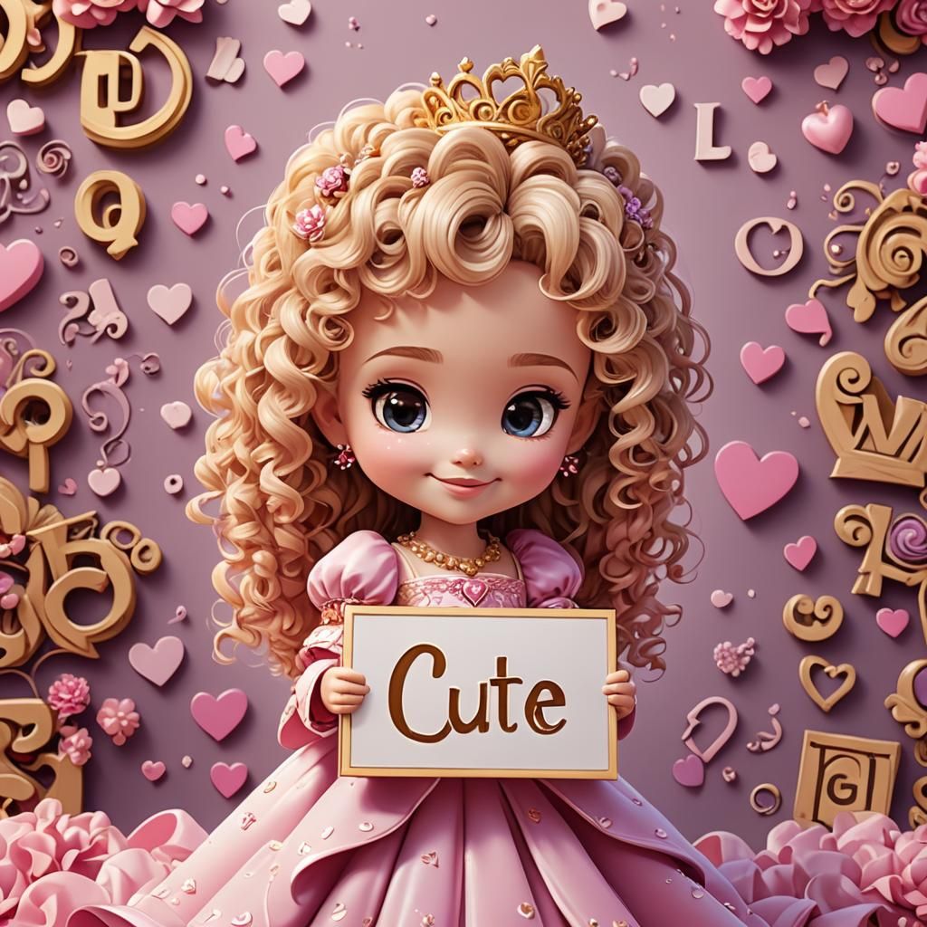 Chibi Princess with Heart Eyes in Cartoon Style