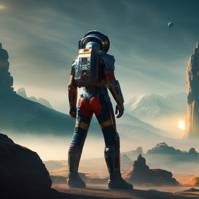 Space Ranger on Alien Planet in Hyperrealistic Sci-Fi