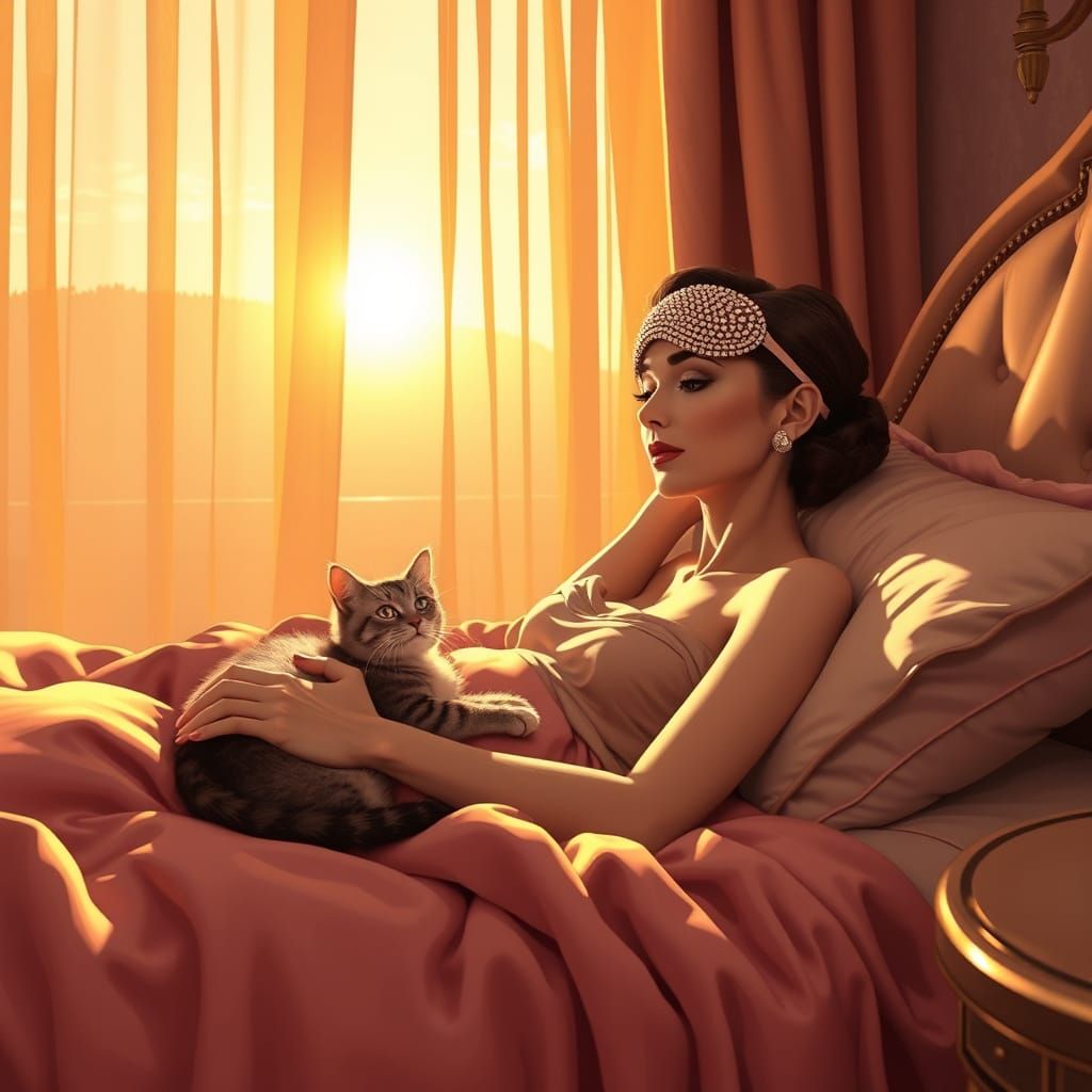 Vintage Glamour Icon Awakens in Morning Radiance