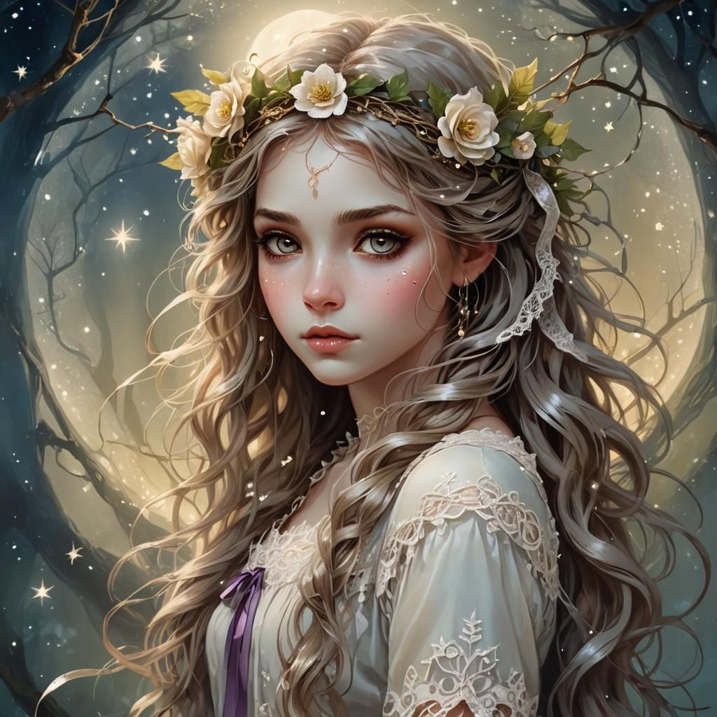 Girl in Mystical Forest: Digital Whimsical Painting