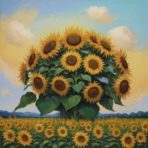 Sunflowers Field as Oil Painting in Van Gogh Style