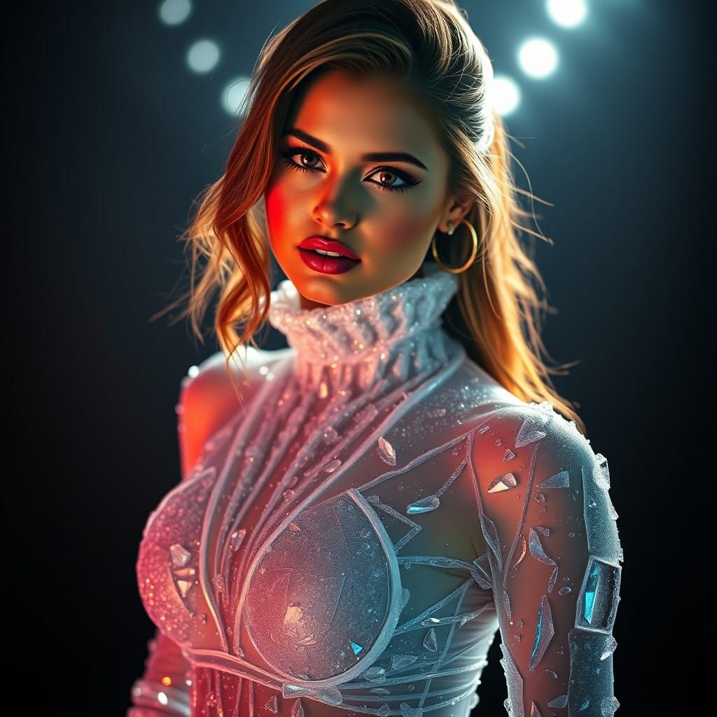 Hyperrealistic Beauty in Sparkling Ice Crystal Ensemble