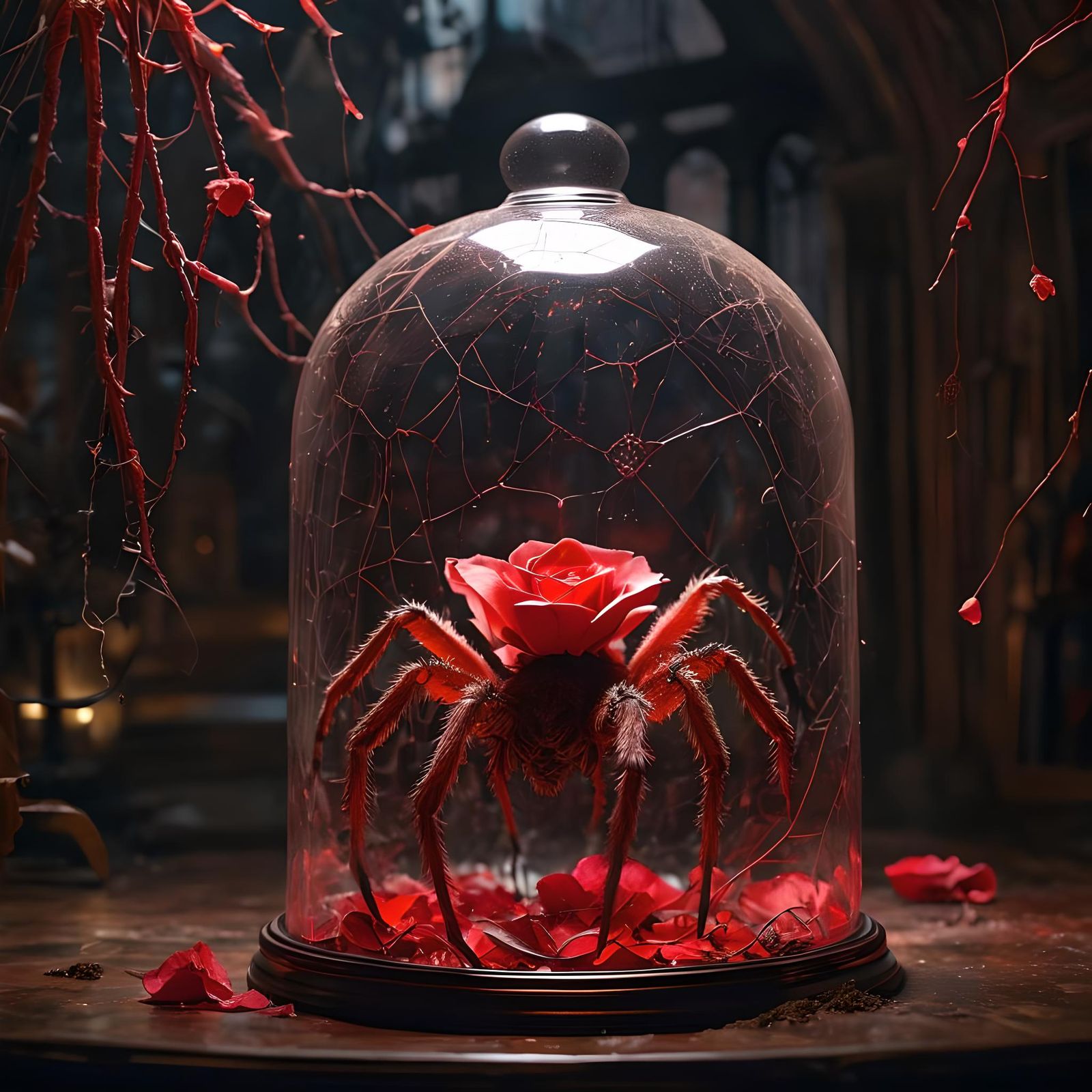 Glowing Rose in Haunted Mansion, Digital Illustration