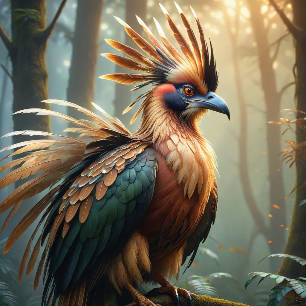 Mystical Hoatzin Bird in Enchanted Forest