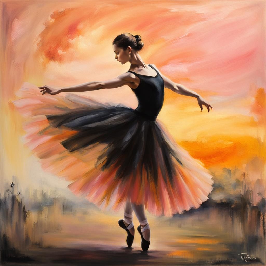 Ballerina in Tulle, Impressionist Sunset Art