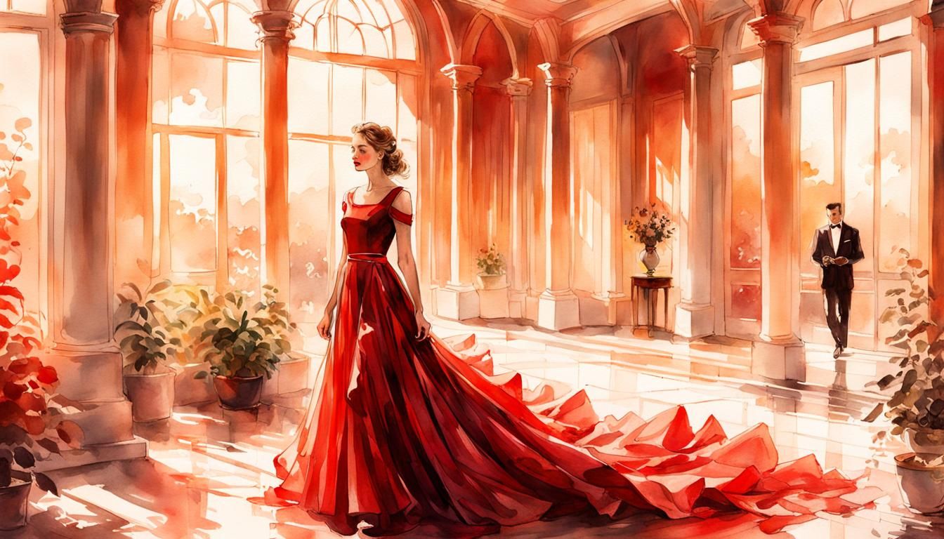 Miss Scarlet in Conservatory: Ink and Watercolor Illustratio...