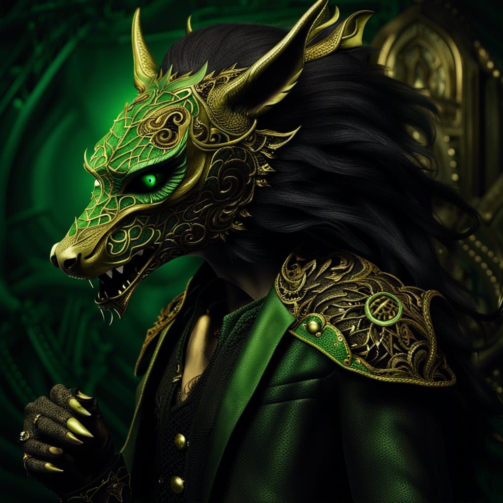 Steampunk Werewolf-Dragon Hybrid with Filigree Details