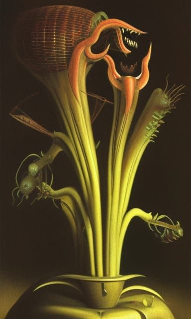 Robotic Carnivorous Plants in Cyberpunk Style