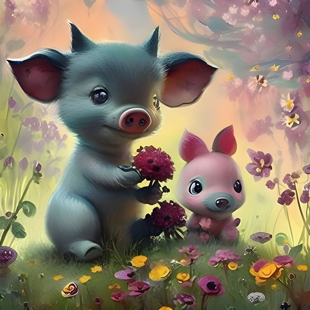 Chibi Piglet in a Colorful Flower Garden