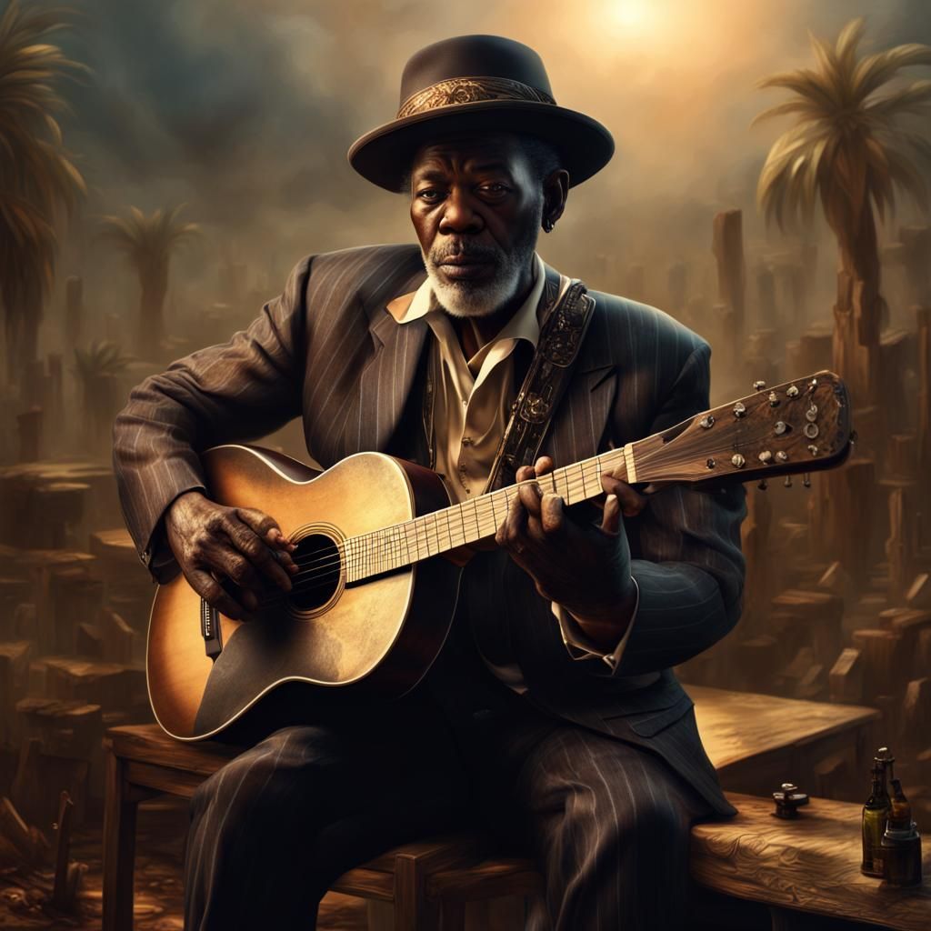 Delta Blues King Plays Guitar: Digital Matte Painting