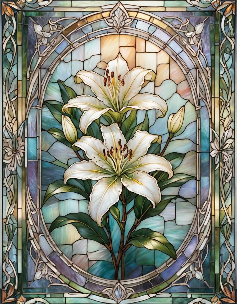 Ethereal Stained Glass Lily Tree Flower Art