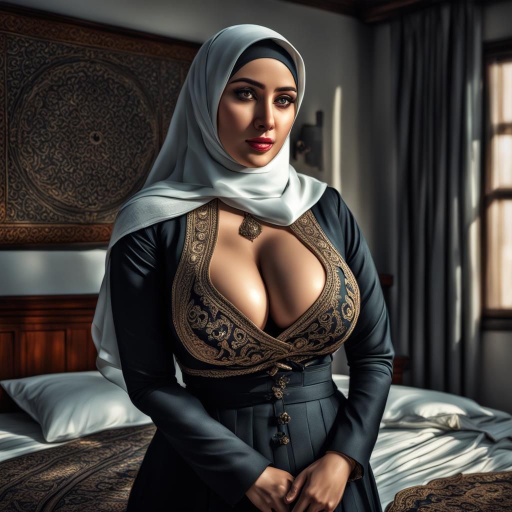 Hyperrealistic Hijab Teacher Image in Bedroom
