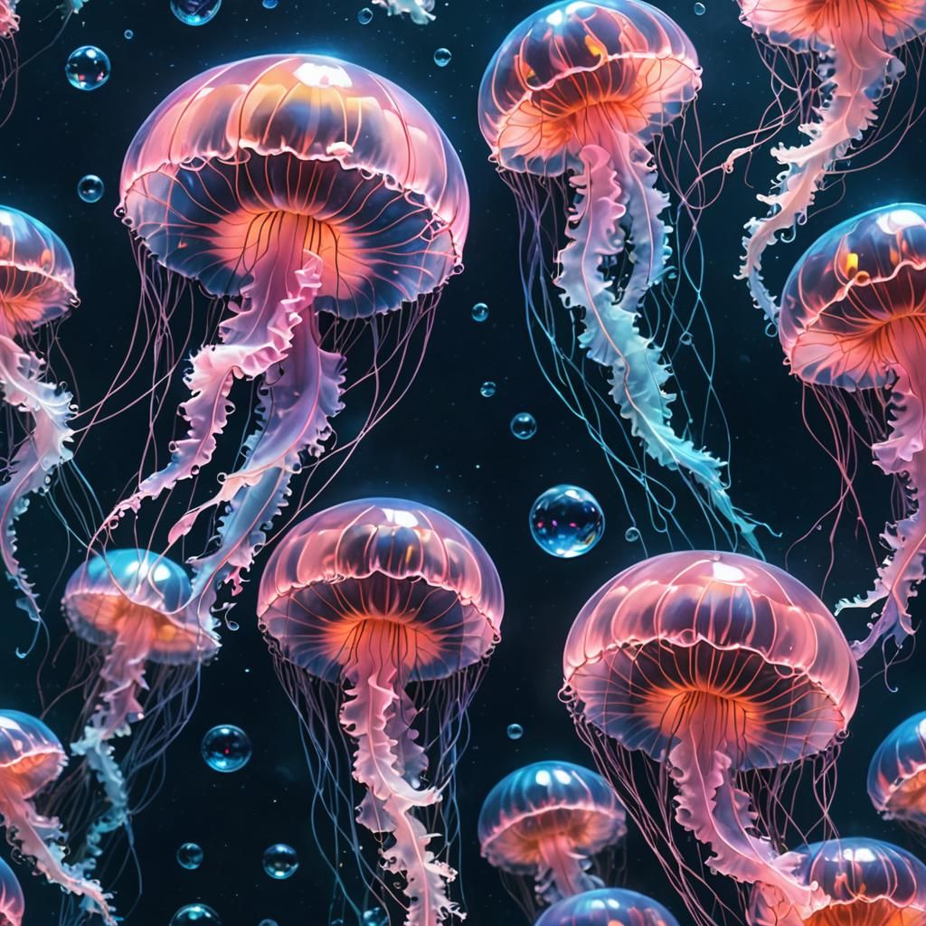 Bioluminescent Jellyfish Under the Sea: Digital Art
