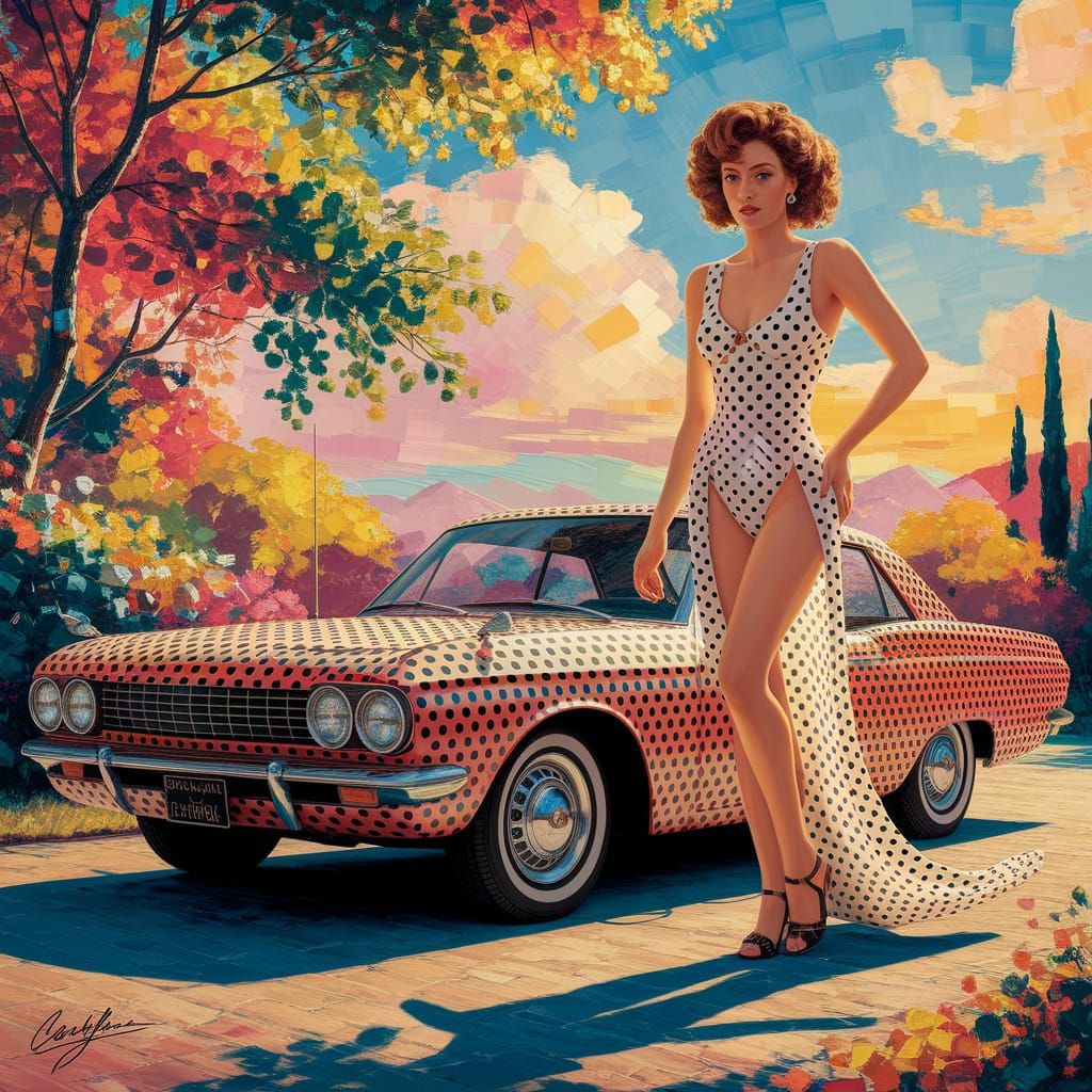 Polka Dot Woman in Surrealist Painting