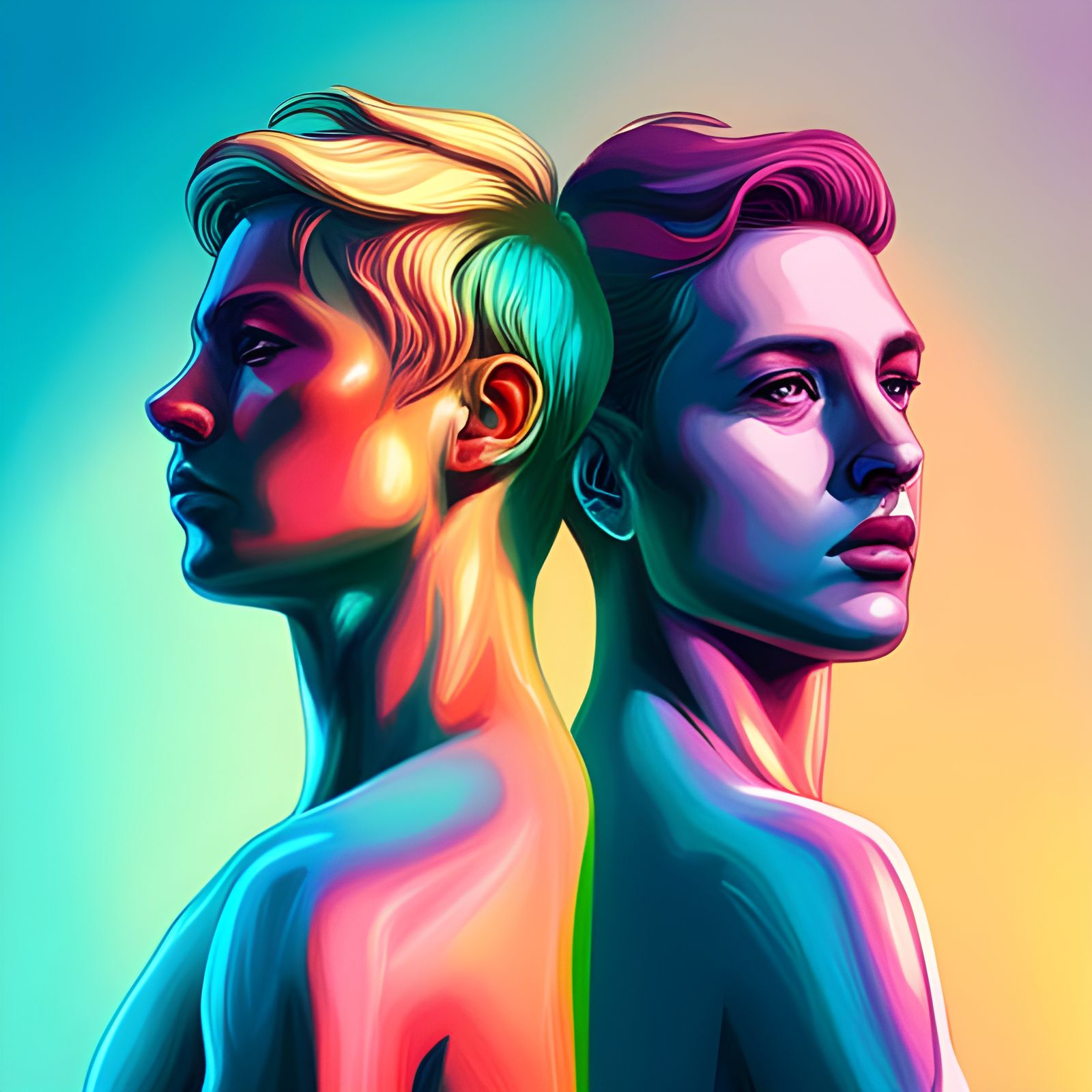 Eros and Psyche in Synthwave Style