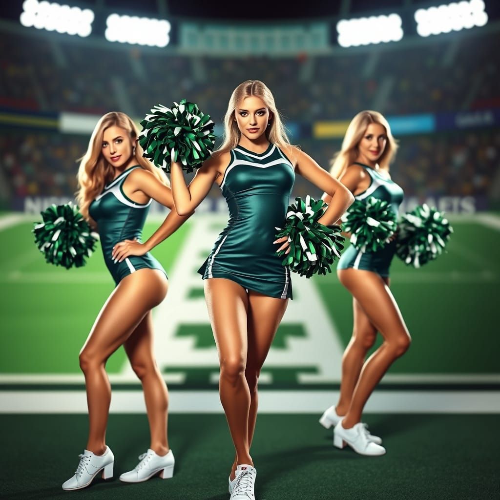 Confident Cheerleaders in Midnight Green and Silver