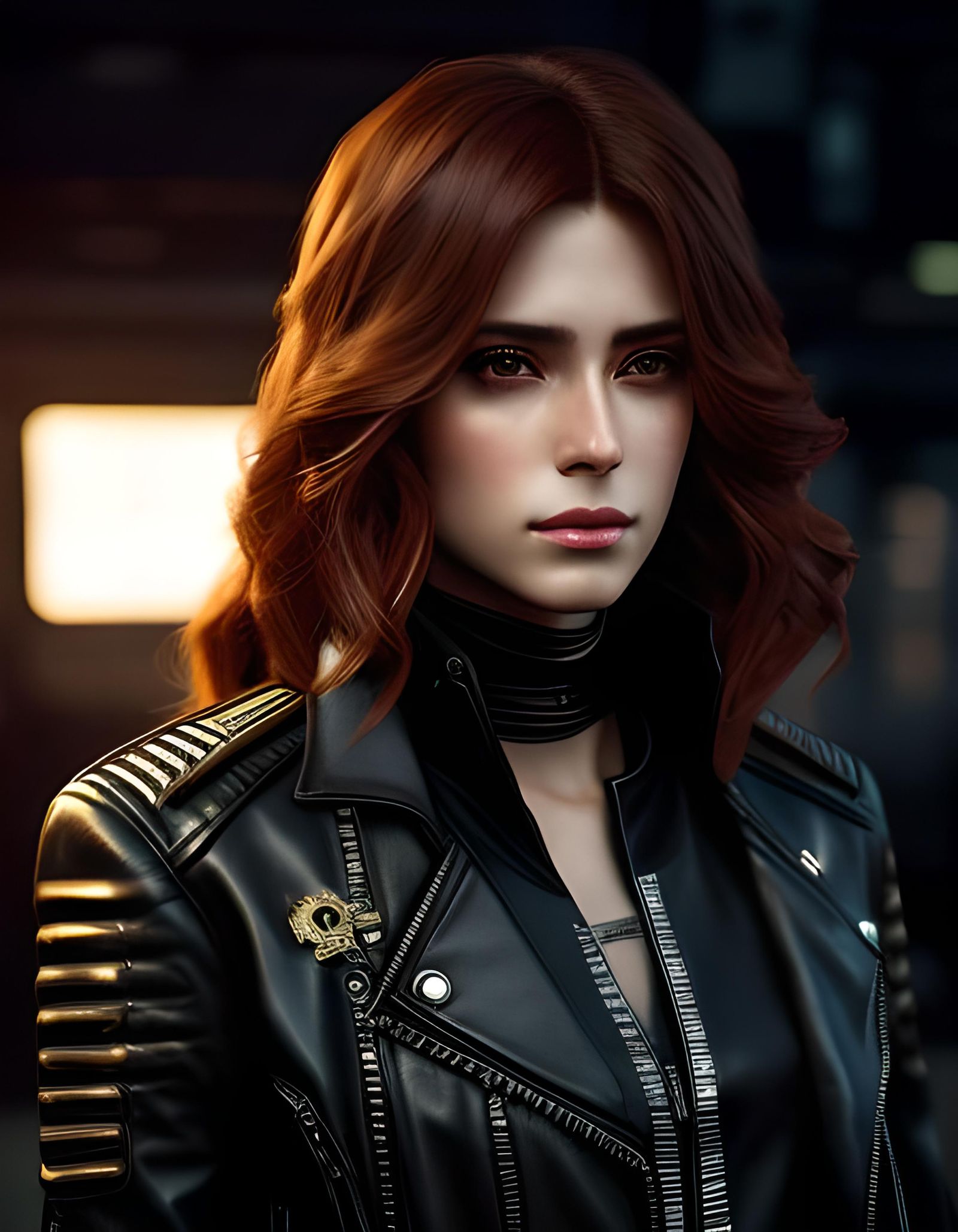 Cyberpunk Portrait of Woman in Leather Jacket
