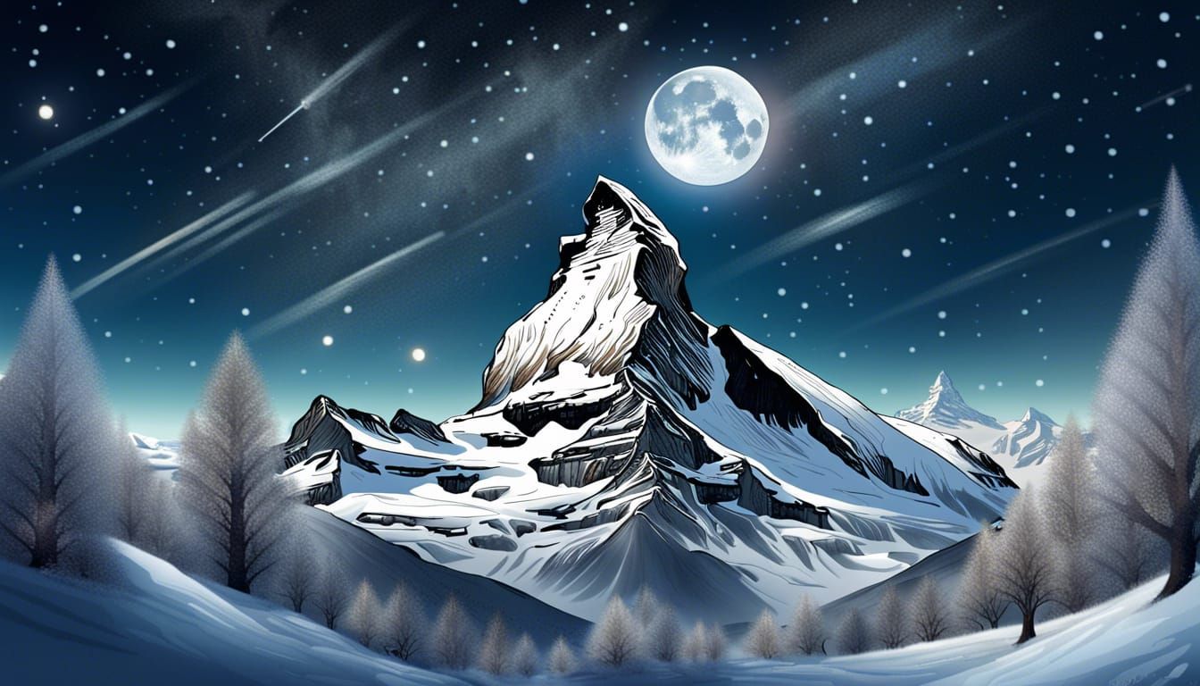 Matterhorn Winter Night Under the Milky Way