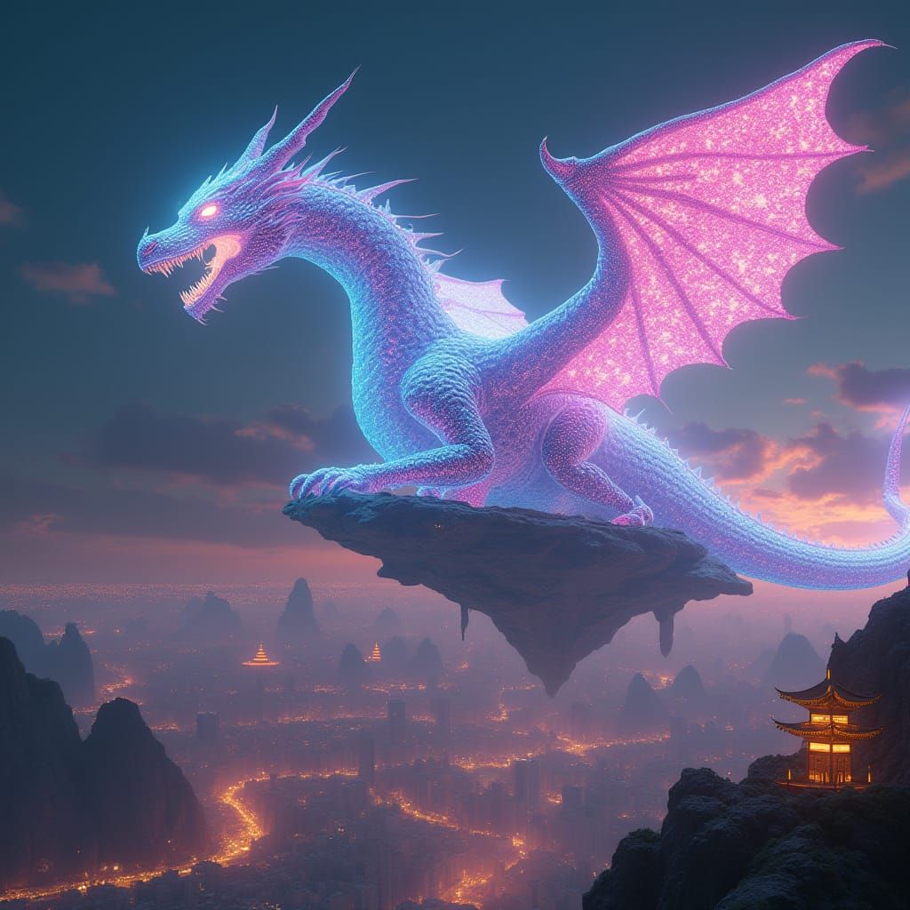 Cyberpunk Dragon Carrying Futuristic City