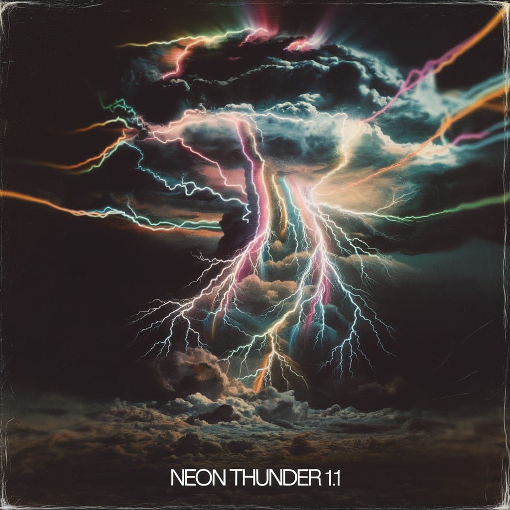 Neon Thunder Album Cover: Multicolored Neon Storm