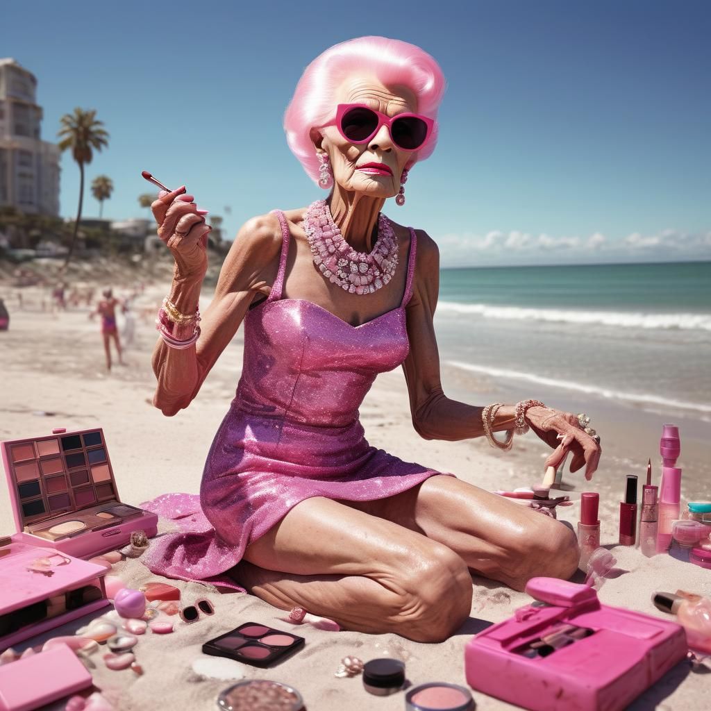 Glamorous Transvestite on Beach, Moebius-Style Concept Art