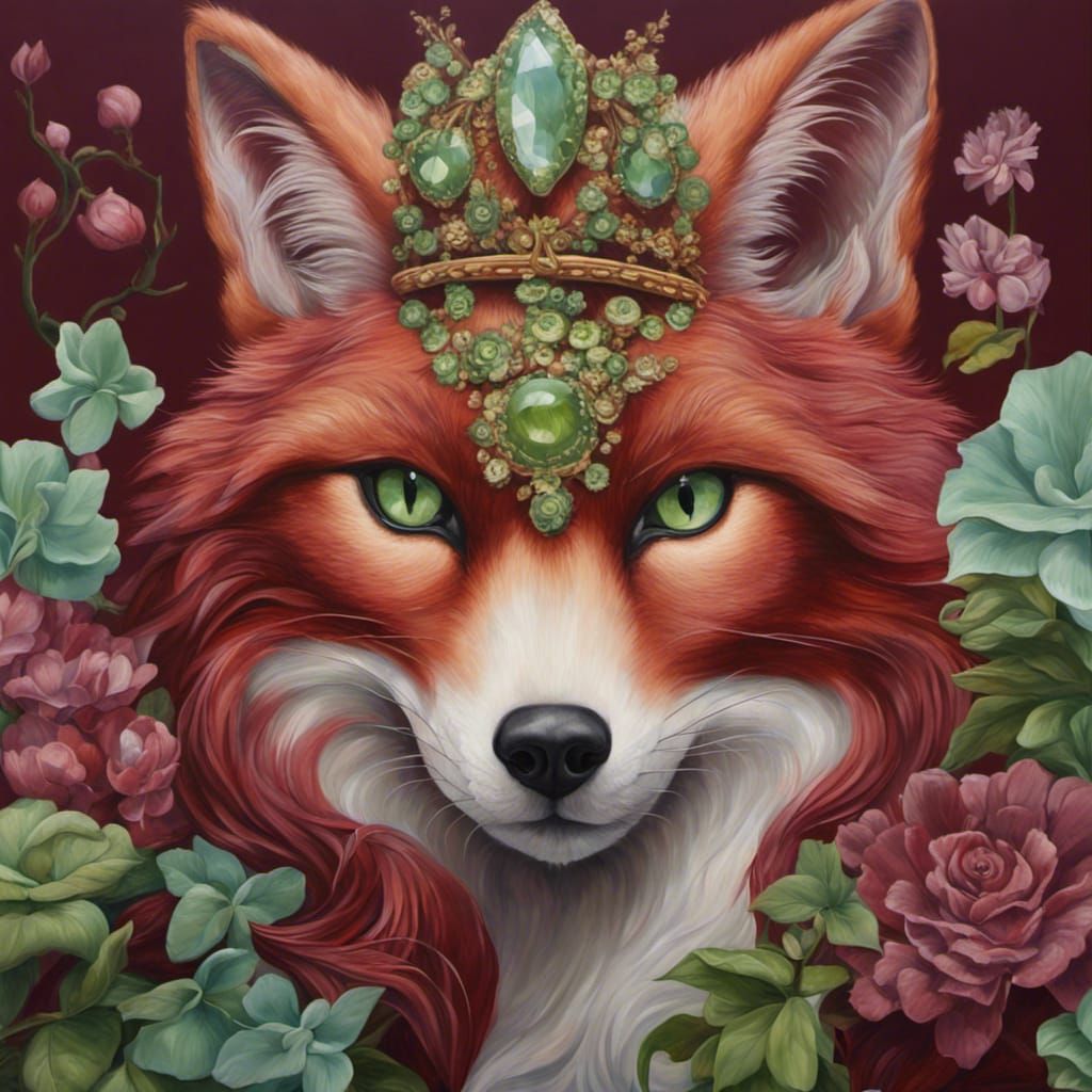 Hyperrealistic Kitsune in a Mint Green Oasis