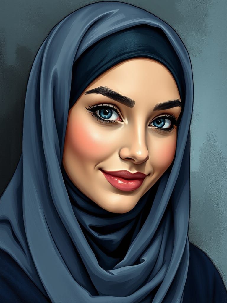 Elegant Hijabi Woman Smiling, Realistic Portrait