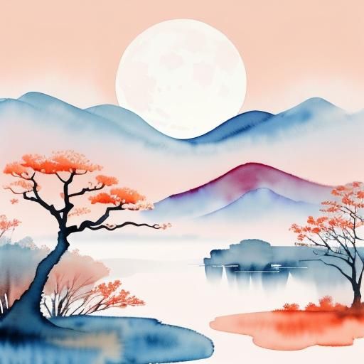 Lunar New Year Landscape in Watercolor Style