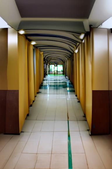 Eerie Long Hallway in a Liminal Space