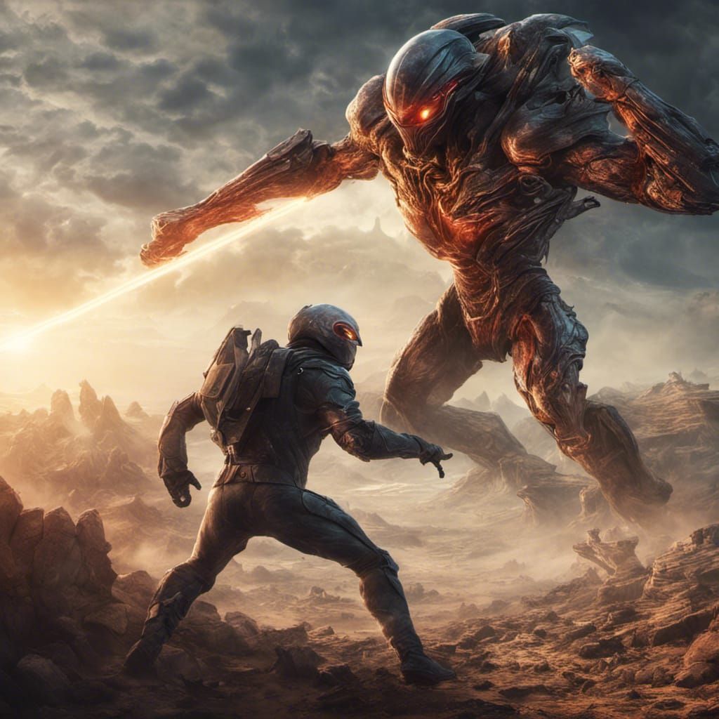 Superheroes Fight on Alien Planet in Digital Painting