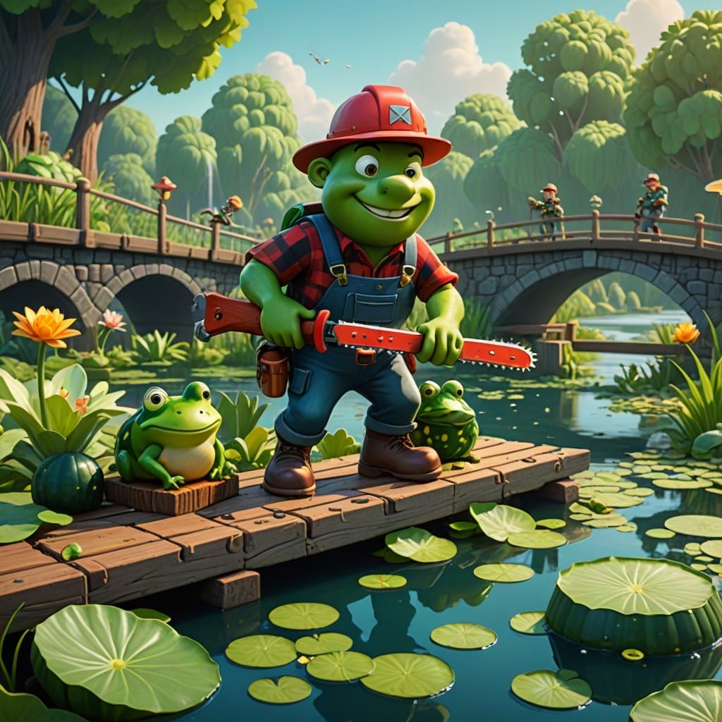 Cartoon Lumberjack Slices Cucumber: 3D Digital Art